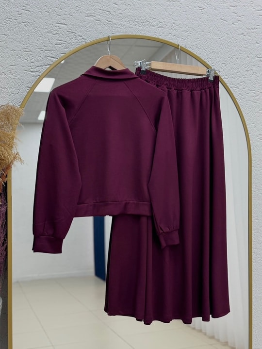 Beste Fermuar Detaylı  Etekli Takım.MF1888-AS092 Bordo