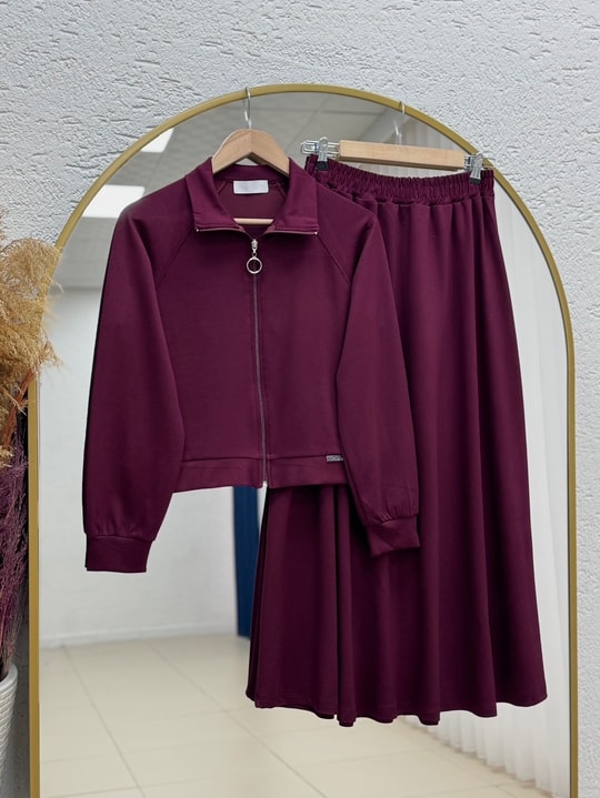 Beste Fermuar Detaylı  Etekli Takım.MF1888-AS092 Bordo