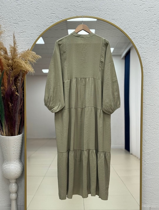 Bige Yarım Patlı Katkatlı Modal Elbise-PE626 Mint