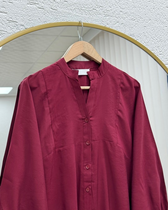 Bige Yarım Patlı Katkatlı Modal Elbise-PE626 Bordo