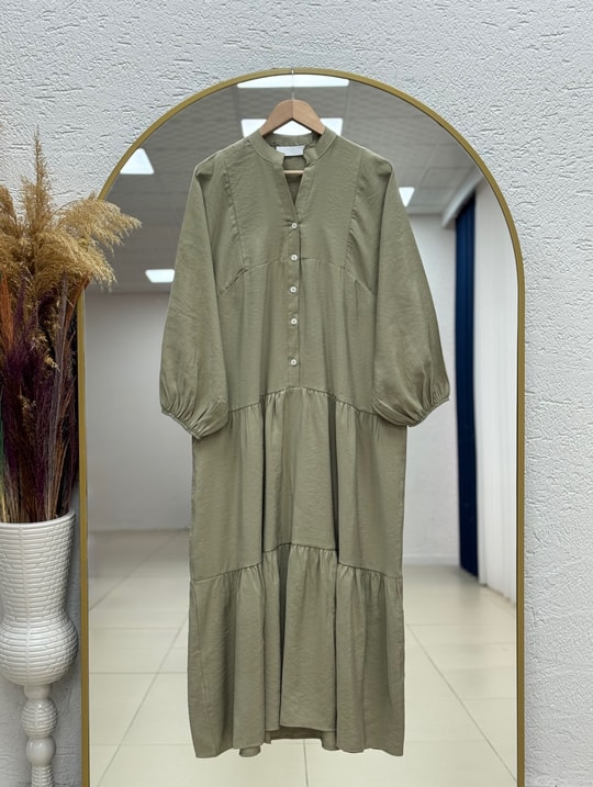 Bige Yarım Patlı Katkatlı Modal Elbise-PE626 Mint