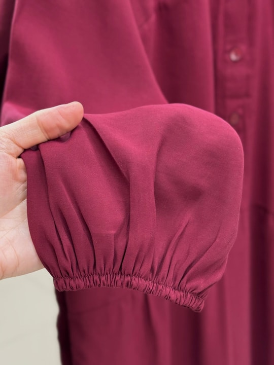 Bige Yarım Patlı Katkatlı Modal Elbise-PE626 Bordo