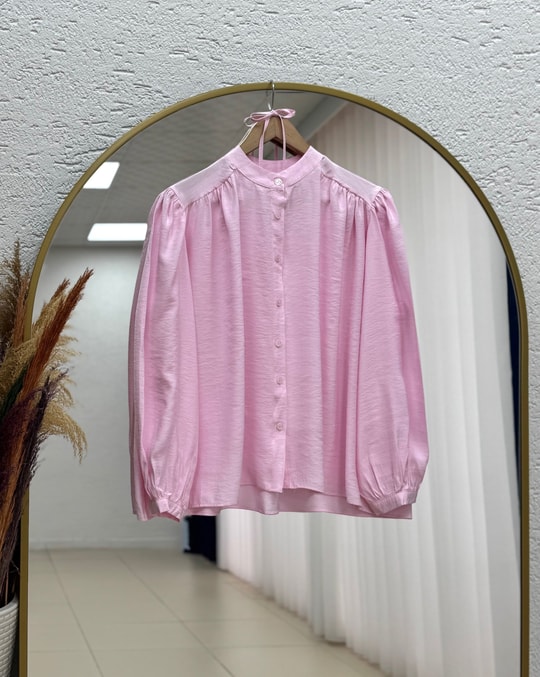 Binay Omzu Büzgülü Modal Gömlek-BN4719 Pembe