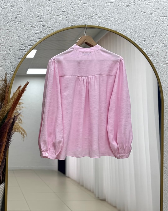 Binay Omzu Büzgülü Modal Gömlek-BN4719 Pembe