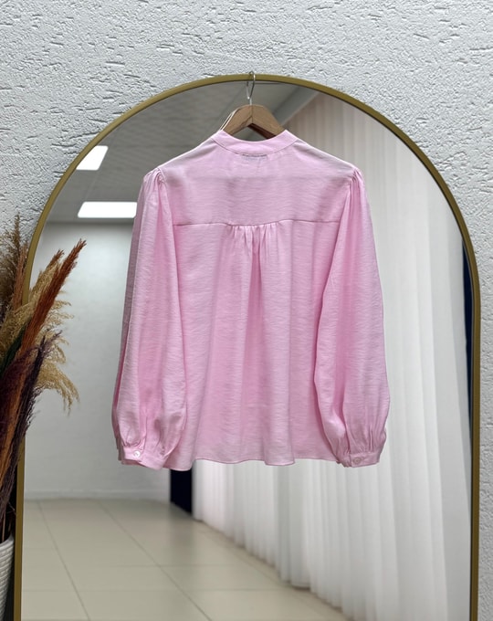 Binay Omzu Büzgülü Modal Gömlek-BN4719 Pembe