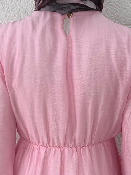 Birben Önü Tokalı Ve Bolerolu Geniş Kol Vual Elbise-FA1116 Pembe