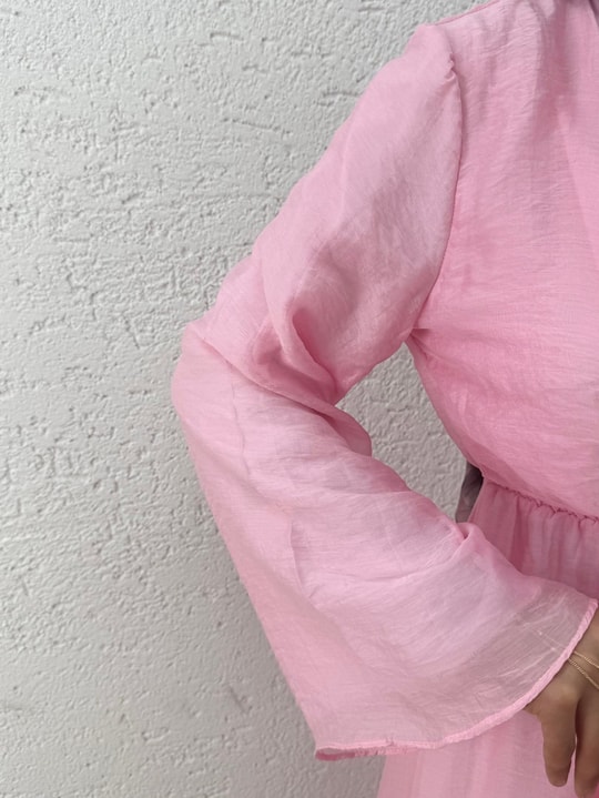 Birben Önü Tokalı Ve Bolerolu Geniş Kol Vual Elbise-FA1116 Pembe