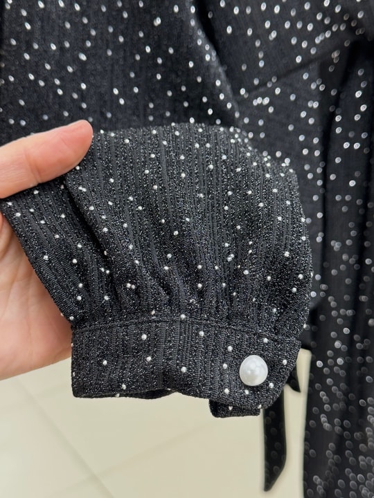 Buse Önü Bağlamalı Kol Ucu Düğmeli Taşlı Lurex Etekli Takım-EK766 Siyah