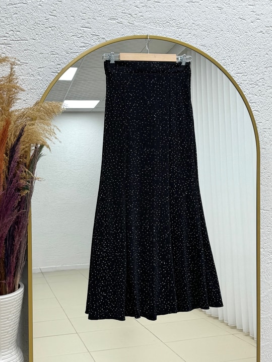 Buse Önü Bağlamalı Kol Ucu Düğmeli Taşlı Lurex Etekli Takım-EK766 Siyah