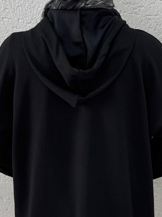 Çağıl Kendinden Çizgili Kangru Cepli Kapşonlu Sweat-MF1832 Siyah