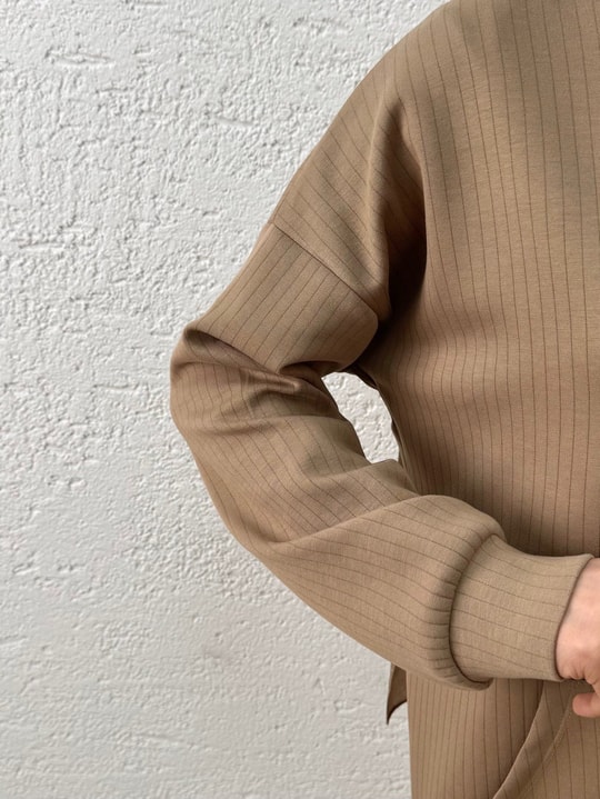 Çağıl Kendinden Çizgili Kangru Cepli Kapşonlu Sweat-MF1832 Sütlü Kahve