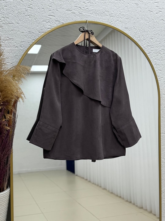 Çağlan Pelerinli Geniş Kollu Kısa Tunik-BN4629 Kahve