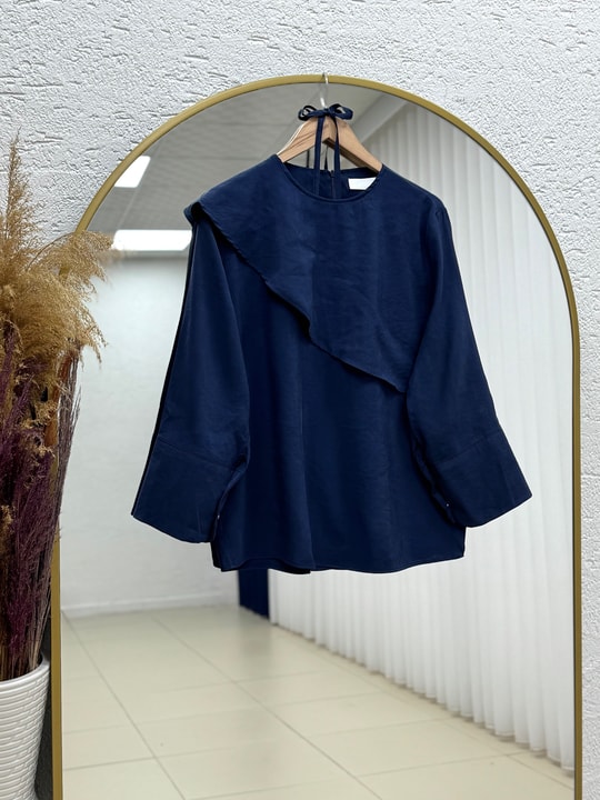 Çağlan Pelerinli Geniş Kollu Kısa Tunik-BN4629 Lacivert