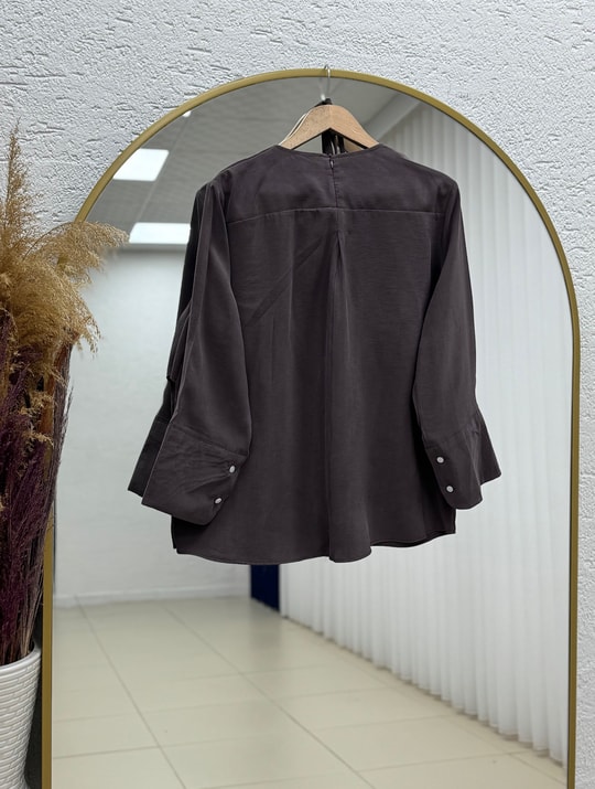 Çağlan Pelerinli Geniş Kollu Kısa Tunik-BN4629 Kahve