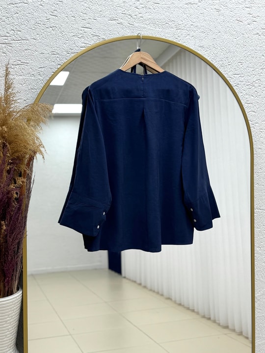 Çağlan Pelerinli Geniş Kollu Kısa Tunik-BN4629 Lacivert