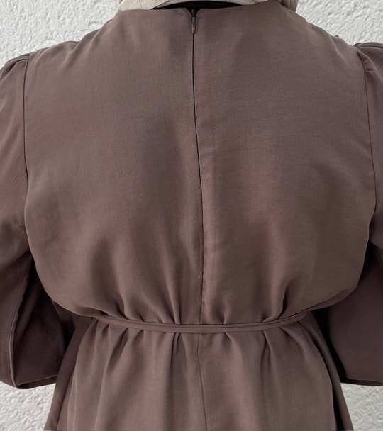 Canay Pelerinli İpli Elbise-ML2095 Kahve