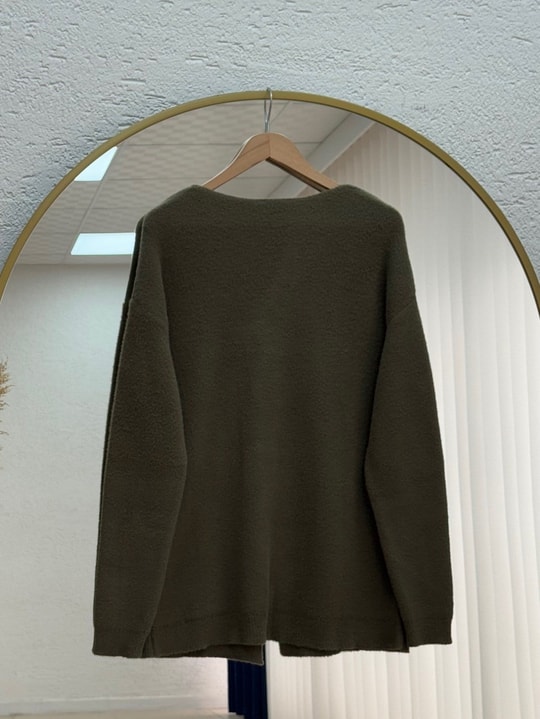 Canbahar Düğme Geçiş Detaylı Triko Hırka-KR6051 Haki