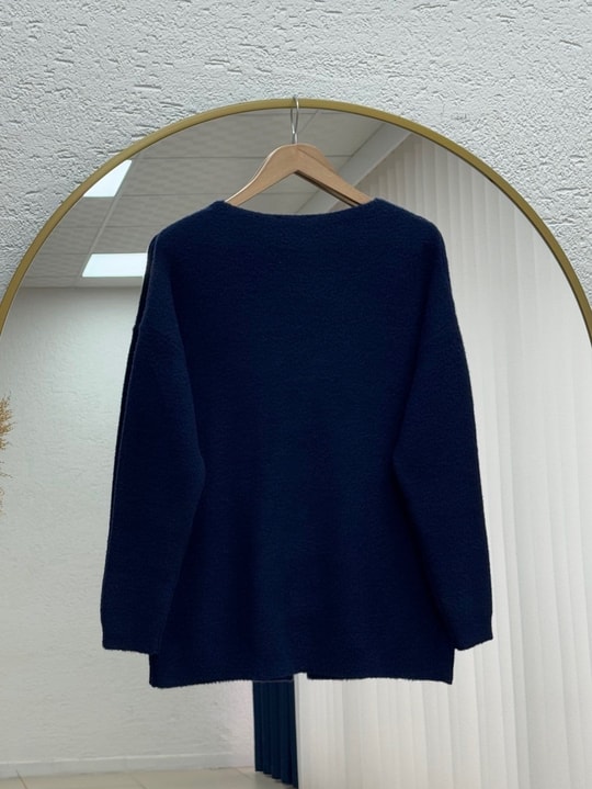 Canbahar Düğme Geçiş Detaylı Triko Hırka-KR6051 Lacivert