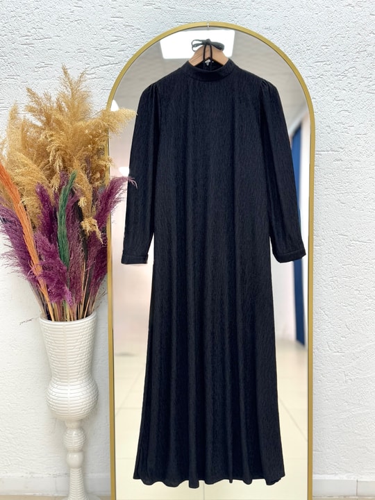 Capenya Manşet Biyeli Damla Elbise-EK216 Siyah