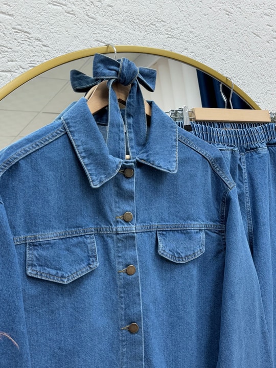 Capmora Gizli Cepli Robalı Pantolonlu Kot Takım-LS4258 Mavi