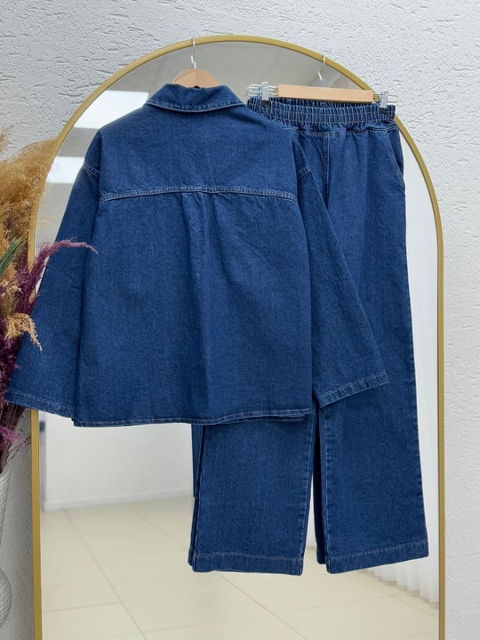 Capmora Gizli Cepli Robalı Pantolonlu Kot Takım-LS4258 Kot Rengi