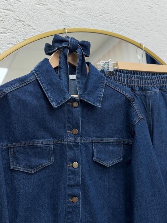 Capmora Gizli Cepli Robalı Pantolonlu Kot Takım-LS4258 Kot Rengi