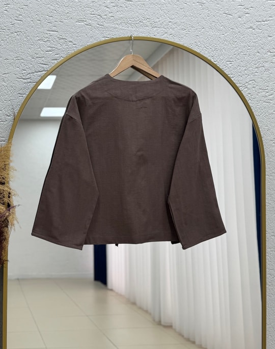 Çayır Önü Bağlamalı Geniş Kol Kimono-Zİ2206 Kahve