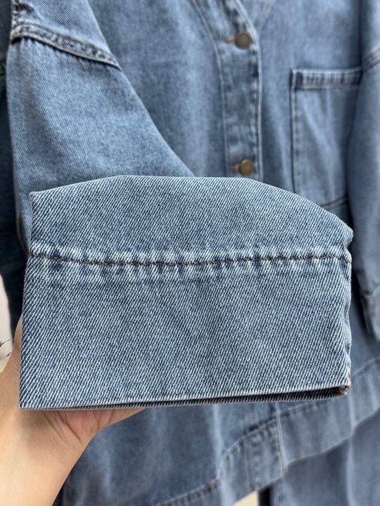 Celena Tek Cepli Metal Düğmeli Pantolonlu Kot Takım-LS8220 Açık Mavi