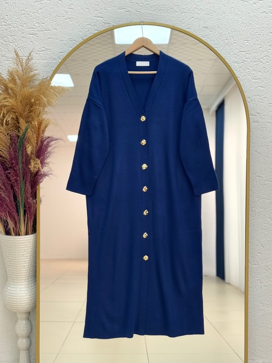 Celique Gold Düğmeli Uzun Triko Hırka-KR5014 Lacivert