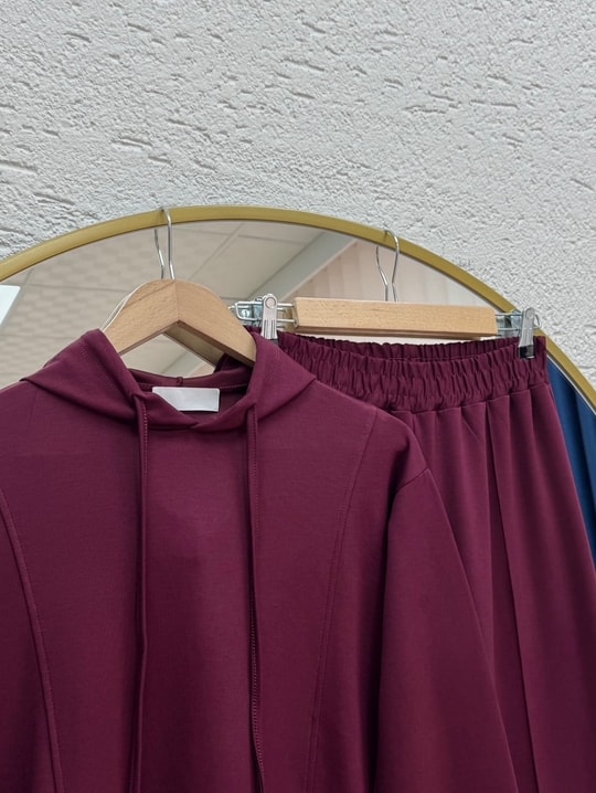 Celmora Kapşonlu Ön Parçalı Pantolonlu Takım.MF1885-AS485 Bordo