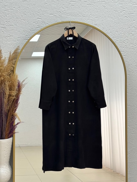 Cemay Boydan Çift Çıtçıtlı Yırtmaçlu Uzun Tunik-GS688 Siyah