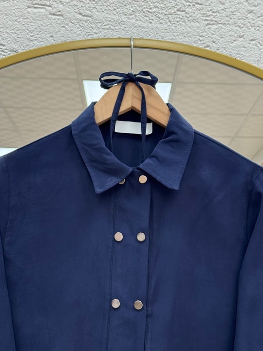 Cemay Boydan Çift Çıtçıtlı Yırtmaçlu Uzun Tunik-GS688 Lacivert