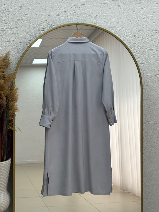 Cemay Boydan Çift Çıtçıtlı Yırtmaçlu Uzun Tunik-GS688 Gri