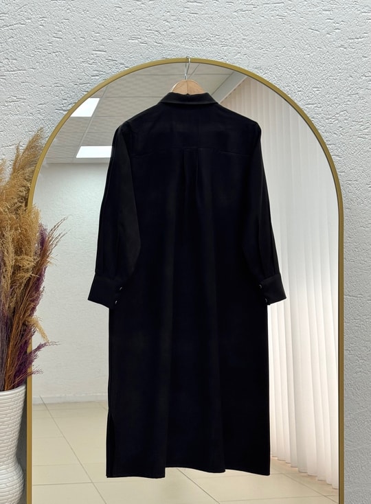 Cemay Boydan Çift Çıtçıtlı Yırtmaçlu Uzun Tunik-GS688 Siyah