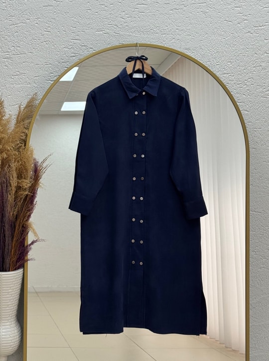 Cemay Boydan Çift Çıtçıtlı Yırtmaçlu Uzun Tunik-GS688 Lacivert
