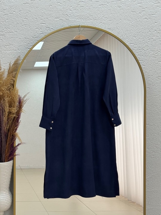Cemay Boydan Çift Çıtçıtlı Yırtmaçlu Uzun Tunik-GS688 Lacivert