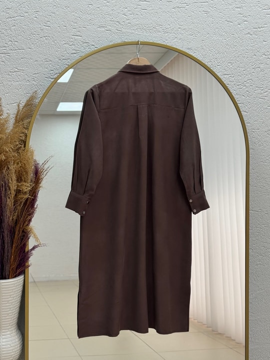 Cemay Boydan Çift Çıtçıtlı Yırtmaçlu Uzun Tunik-GS688 Kahve