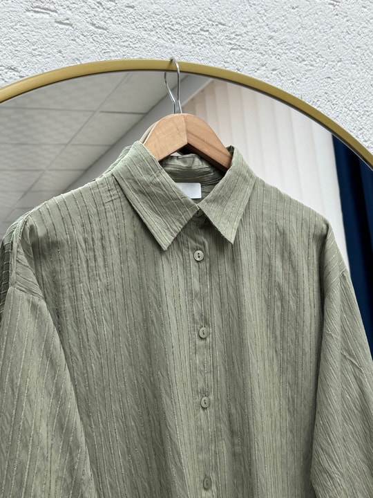 Çiğdem Çizgili Keten Karışımlı Oversize Kadın Gömlek-ZN1174 Mint