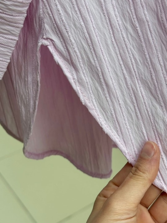 Çiğdem Çizgili Keten Karışımlı Oversize Kadın Gömlek-ZN1174 Pembe