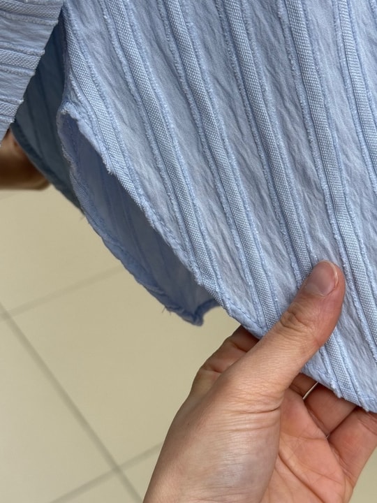 Çiğdem Çizgili Keten Karışımlı Oversize Kadın Gömlek-ZN1174 Bebe Mavisi