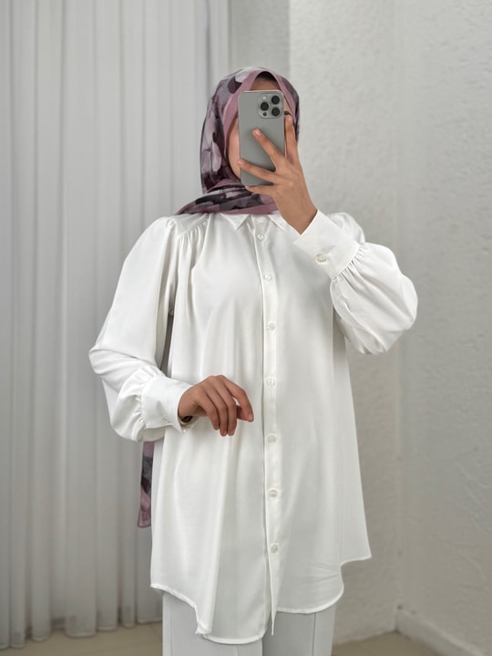 Çilay Uzun Jessica Gömlek-HK011 Beyaz
