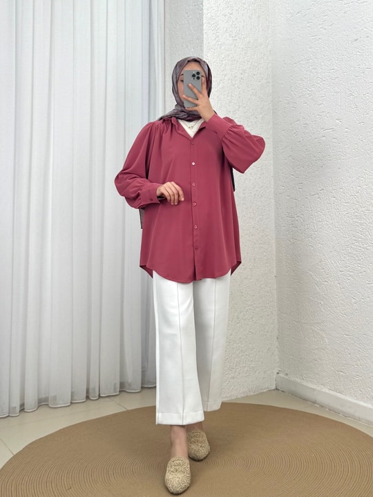 Çilay Uzun Jessica Gömlek-HK011 Gül Kurusu