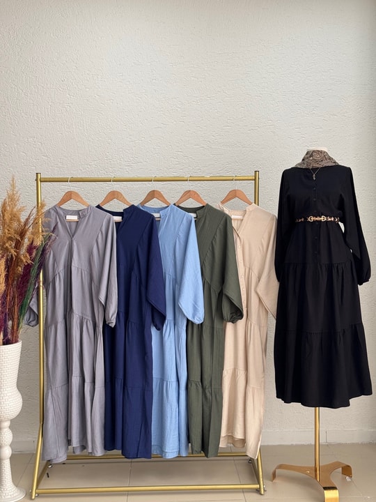 Çilek Salaş 6 Düğmeli Elbise-NA2350 Taş