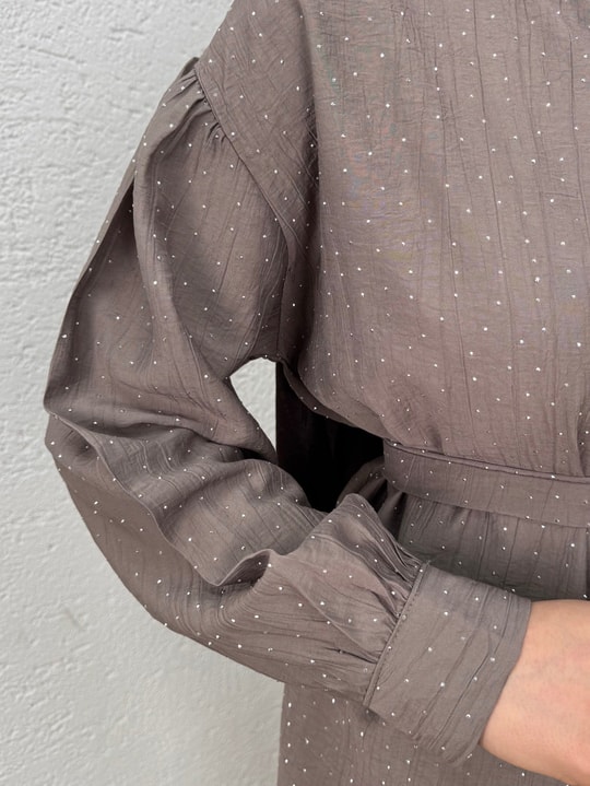 Çisem Taşlı Pantolonlu Çilek Takım-NA3435 Vizon