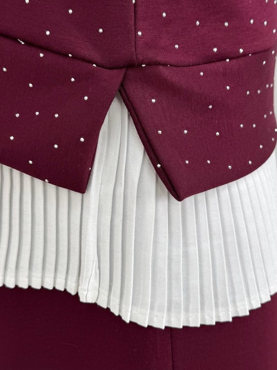 Dalga Altı Piliseli Taşlı Pantolonlu Takım-MF1893 Mürdüm