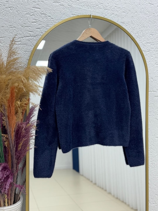 Davuna Kalp Düğmeli Mini Hırka-KR3194 Lacivert