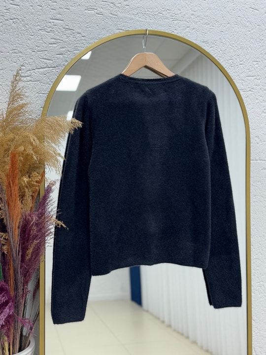 Davuna Kalp Düğmeli Mini Hırka-KR3194 Siyah