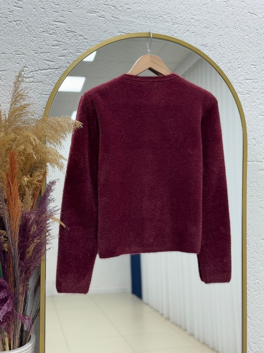 Davuna Kalp Düğmeli Mini Hırka-KR3194 Bordo