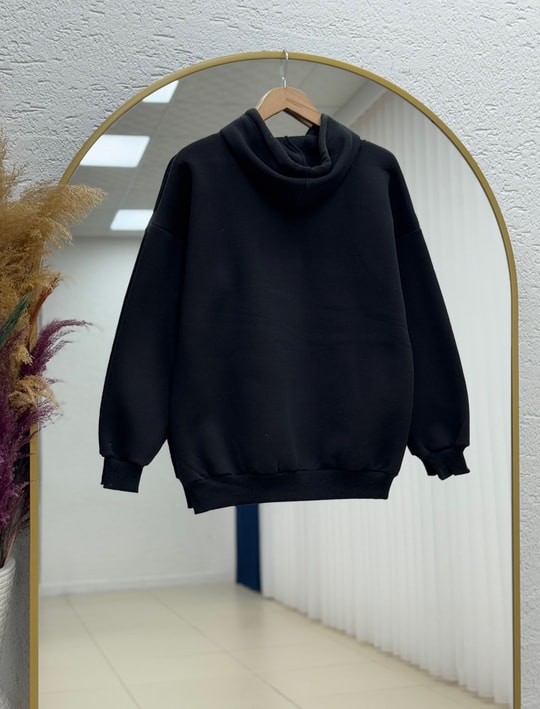 Delora Boston Yazılı Kapşonlu 3 İp Sweat-CI9852 Siyah