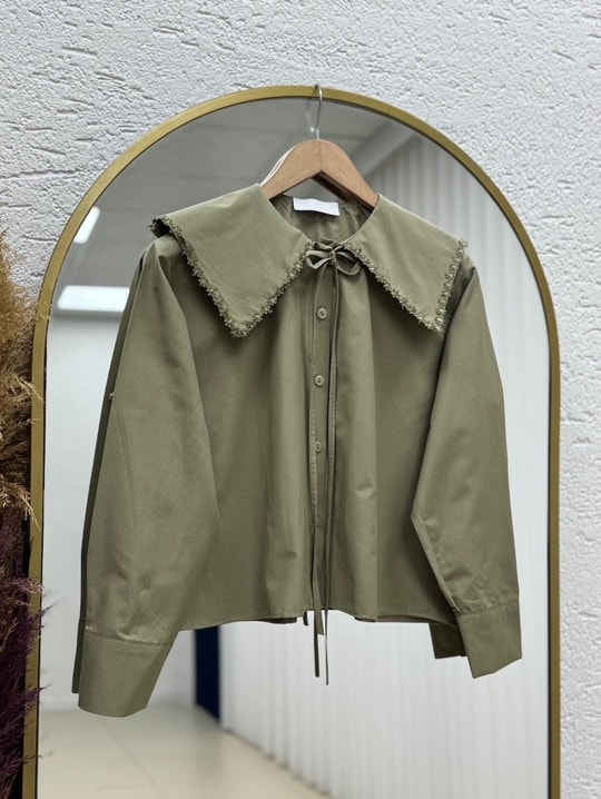 Devrim Yaka Dantelli Kısa Gömlek-BN4598 Mint